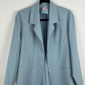 Top Lady Blazer Jacket Size 42 Blue Long Sleeve 3 Button Single Breasted Notch